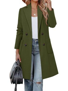 Women's Army Green Winter Mid Length Double Breasted Warm Fall Jackets Pea Coat